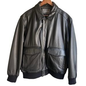 Leather Bomber Jacket Mens L Black Soft Buttery Flight Zip Croft & Barrow